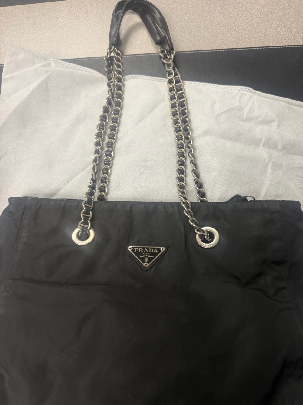 Prada Black Nylon Chain-Handle Tote with Silver Hardware - Picture 3 of 15